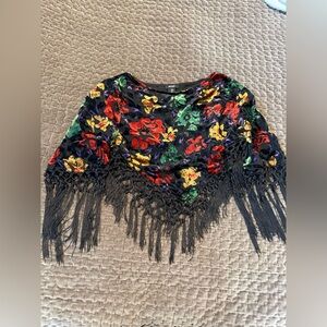 Floral Fringe Poncho Top